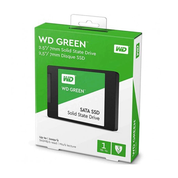 Unidad de estado solido Western Digital Green, WDS100T3G0A, 1TB, SATA 6Gb/s, 2.5", 7mm.