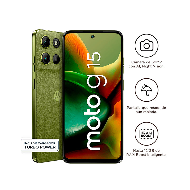Celular Motorola Moto G15, 256GB, 4GB ram, Verde