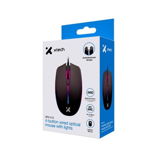 Xtech XTM-218 Mouse óptico cableado de 4 botones con luces