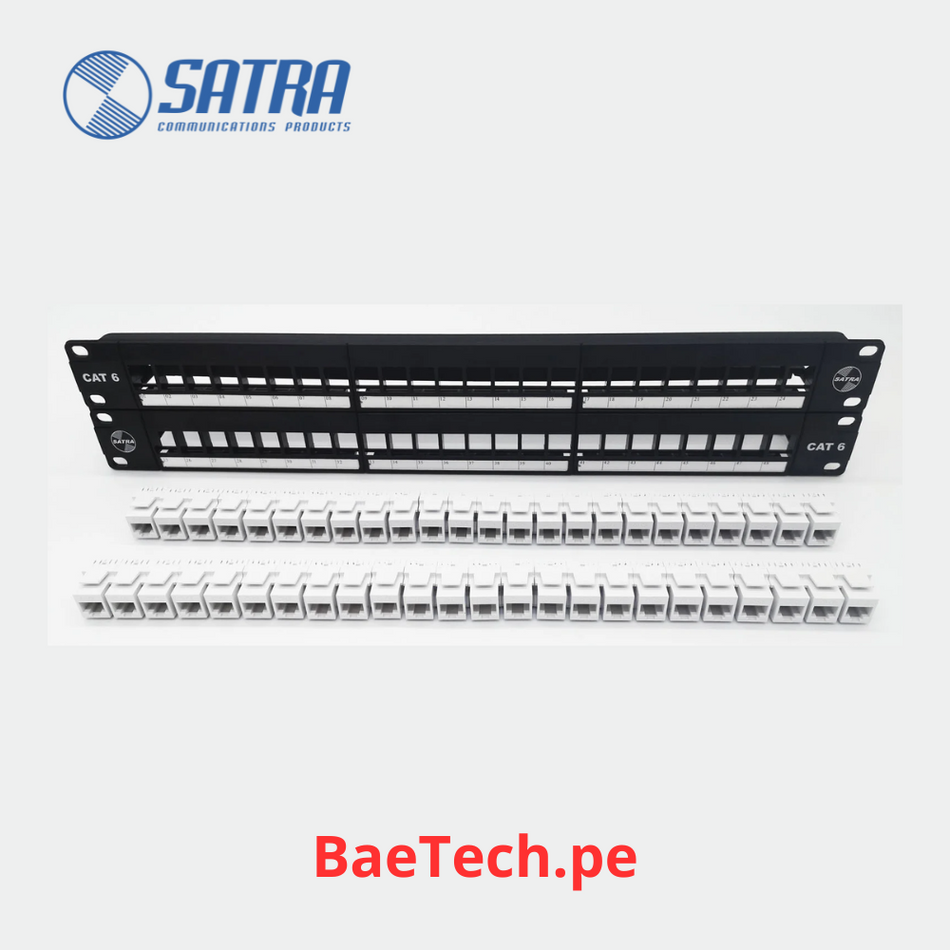 Pacth panel Cat 6 de 48 puertos SATRA 102024804 Panel de conexion modular cargado con jacks