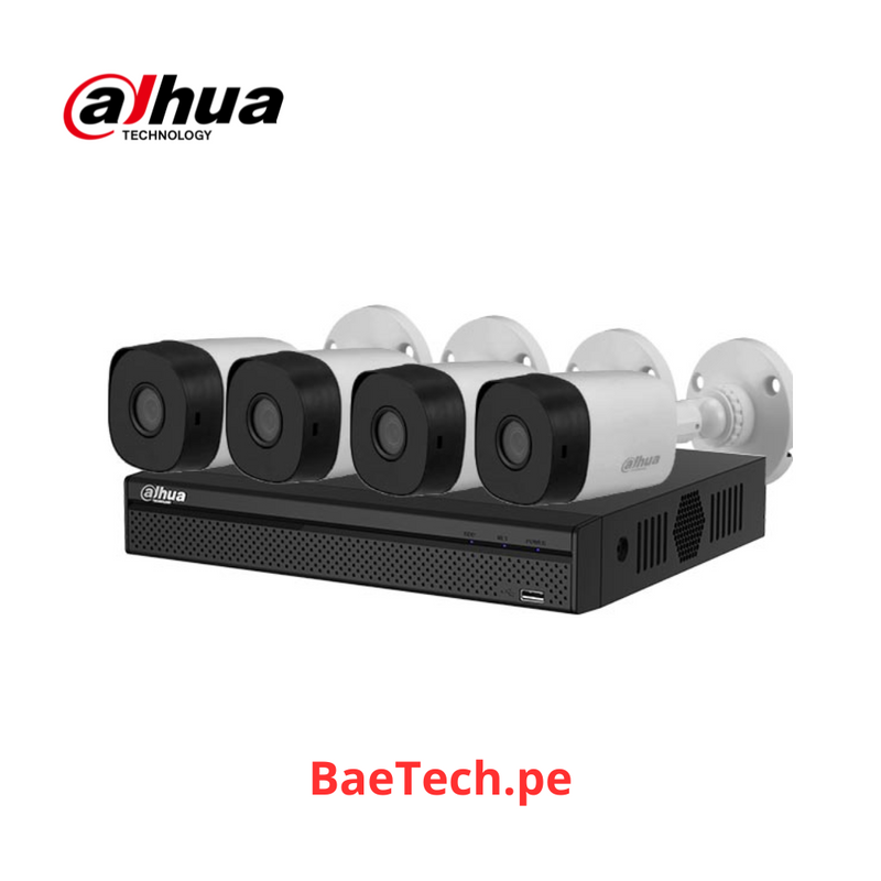 DAHUA KIT NVR1104HS-P-S3/H/4- HFW1230S1P-0360B-S5-QH2 - NUEVO - 4 CAMARAS BULLET 2MP + 1 GRABADOR