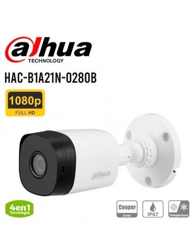 Camara de vigilancia 2MP DAHUA HAC-B1A21N-0280B tubo HDCVI FULL HD 2.8mm IR 20mts plastica