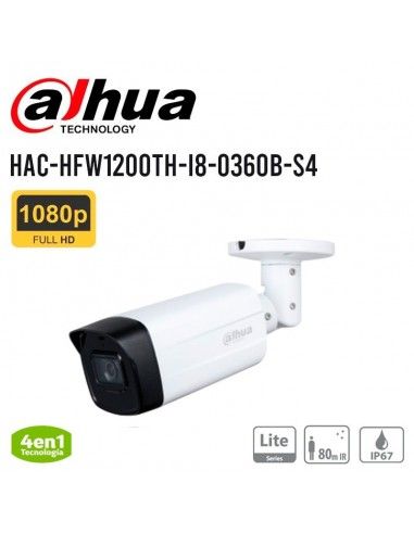 Camara de vigilancia 2MP DAHUA HAC-HFW1200TH-I8-0360B-S4 tubo HDCVI FULL HD IR 80mts DAHUA