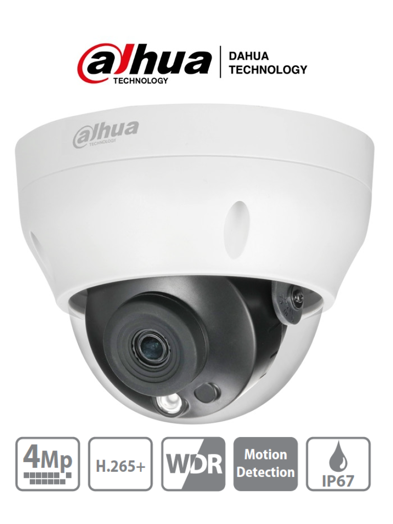 DAHUA IPC-HDPW1431R1-0280B-S4 - CAMARA DOMO IP | 4.0 MP | H.265+ | WDR | IR 30M | IP67 | PoE