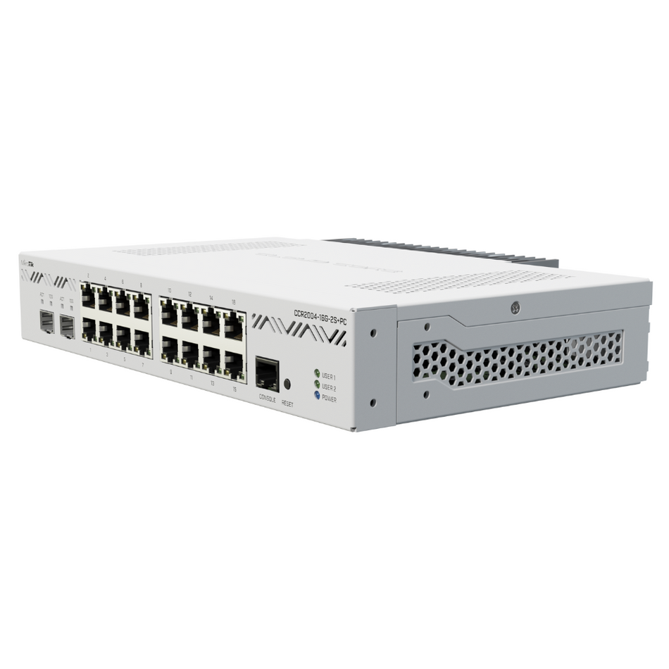 CCR2004-16G-2S+PC - WITH ANNAPURNA ALPINE AL32400 CORTEX A57 CPU (4-CORES, 1.7GHZ PER CORE), 2 SFP+, 16 PORT GBPS.