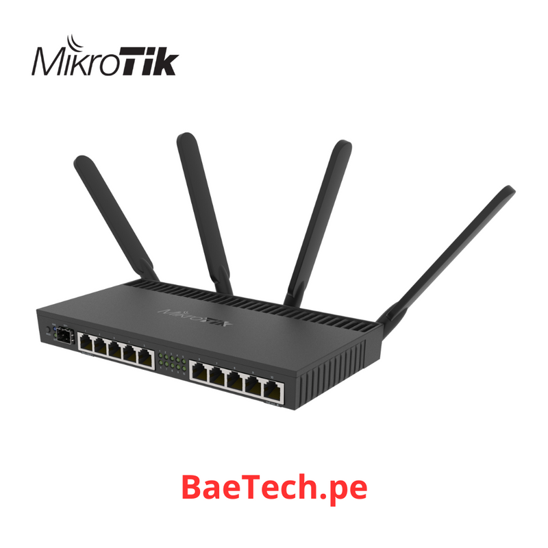 MIKROTIK RB4011iGS+5HacQ2HnD-IN - ROUTER CON WI-FI 4X4 MU-MIMO, HASTA 2 WATTS DE POTENCIA, ANTENAS DE 3 DBI, 10 PUERTOS GIGABIT, 1 PUERTO SFP+