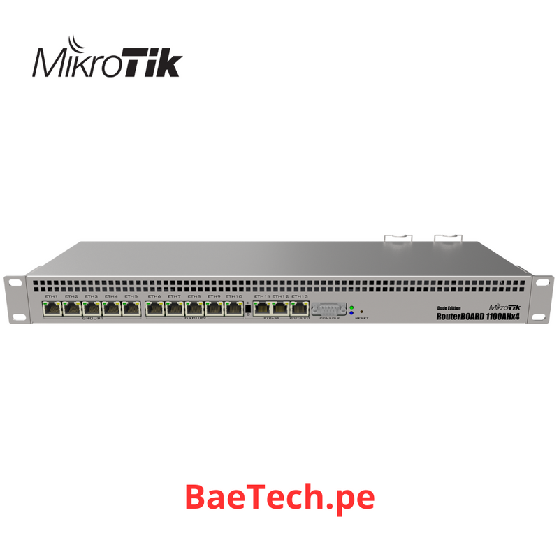 MIKROTIK RB1100AHx4 Dude Edition - RB1100AHX4 DUDE EDITION, CPU (4-CORES, 1.4GHZ PER CORE), 1GB RAM, 13XGBIT LAN, 60GB M.2 DRIVE, ROUTEROS L6