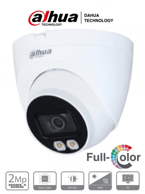 DAHUA IPC-HDW2239T-AS-LED-0280B-S2 - CAMARA DOMO IP | FULL-COLOR | 2.0 MP | 1080P | WDR | LUZ LED 30M | IP67 | PoE
