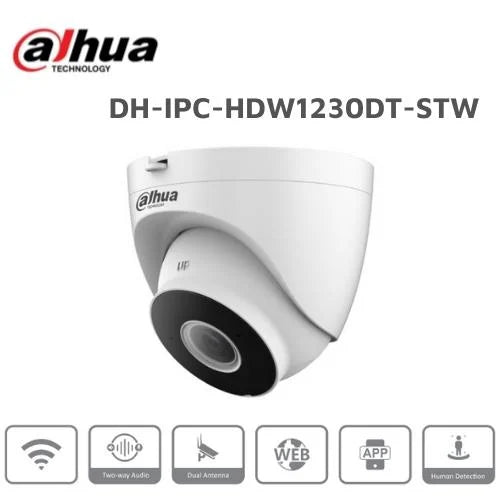 Camara de seguridad IP wifi DAHUA IPC-HDW1230DT-STW inalambrico full hd 2mp lente 2.8mm vision nocturna 30m. Microfono y parlante incorporado. Soporta microSD