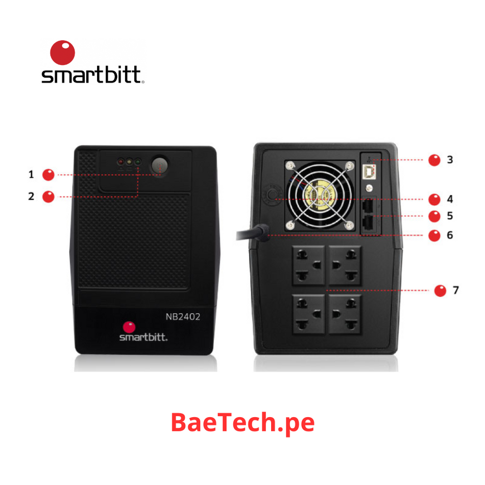 UPS SMARTBITT SBNB2402 Concentrador de energia Interactiva 1200w 2400va Respaldo de energia, 4 contactos.