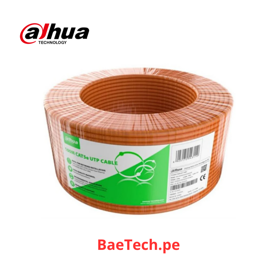 DAHUA Cable UTP Cat 5E, cobre, chaqueta naranja. Caja x 100m. Ideal para redes y video - PFM922I-5EUN-C-100
