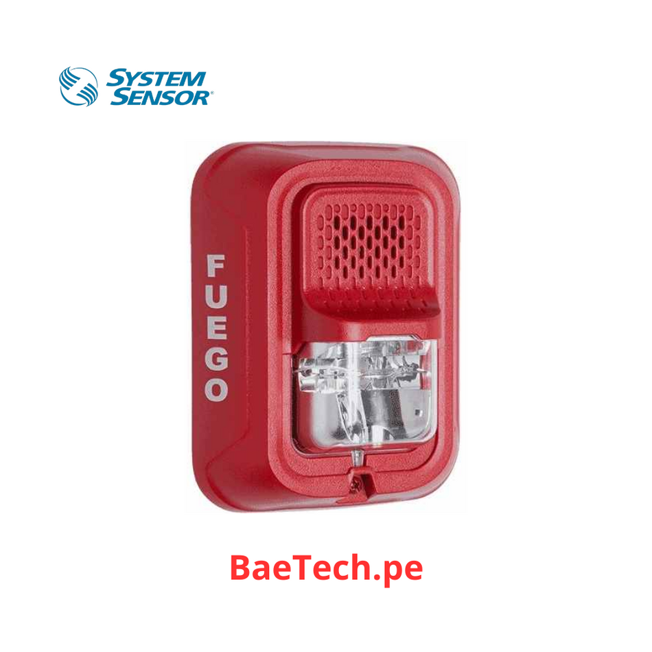 SYSTEM SENSOR SS-P2RL-SP, Sirena con luz estrobo 24-12v interior rojo
