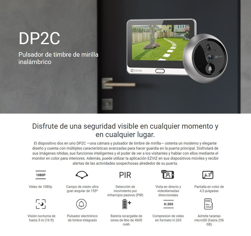 Timbre inteligente smart Wifi inalambrico EZVIZ DP2C video portero full hd 2mp 1080 - CS-DP2C-E0-6E2WPFBS