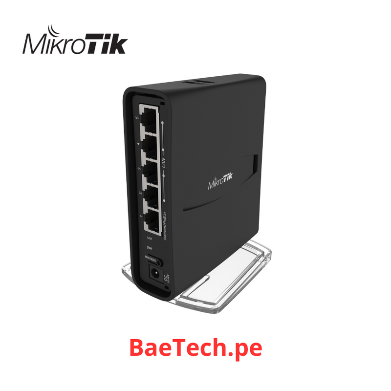 MIKROTIK RBD52G-5HacD2HnD-TC - (HAP AC2) 5 PUERTOS GIGABIT ETHERNET, 1 PUERTO USB, DOBLE BANDA 802.11 B/G/N/AC WAVE 2, ANTENA DE 2.5 DBI HASTA 500 MW DE POTENCIA