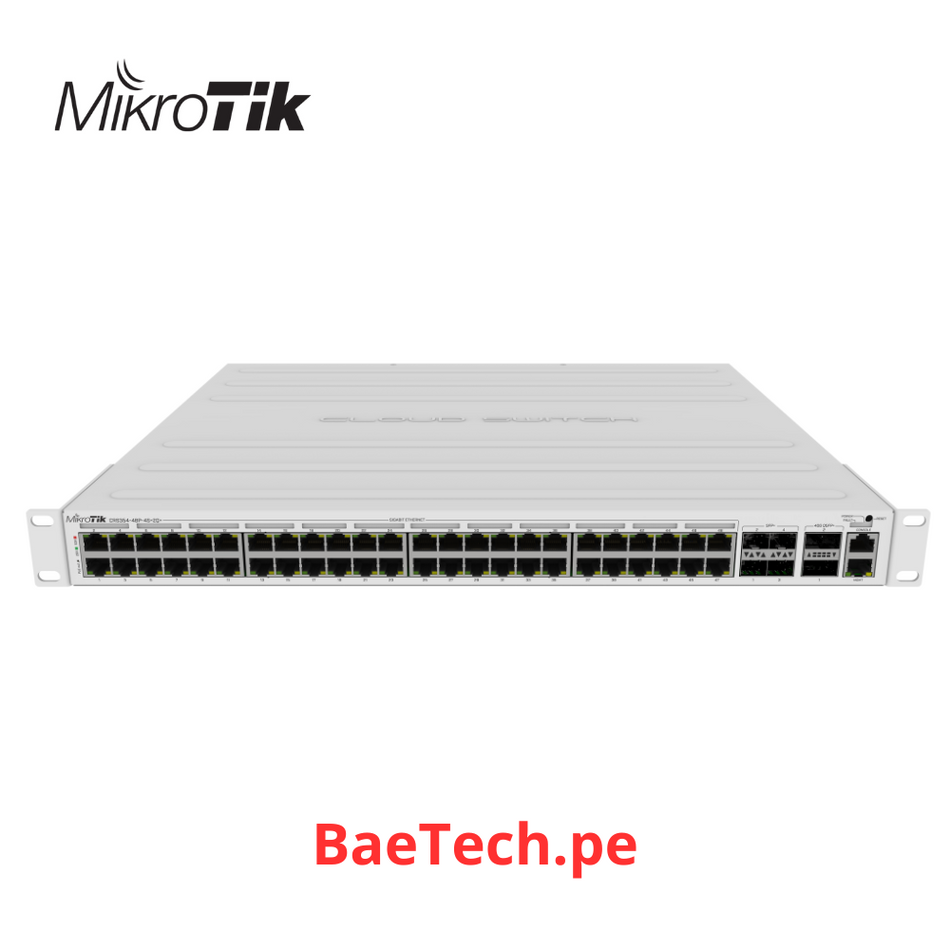 MIKROTIK CRS354-48P-4S+2Q+RM - CLOUD ROUTER SWITCH 48 PUERTOS POE 802.3AF/AT GIGABIT, 4 PUERTOS SFP+ 10G, 2 PUERTOS QSFP+ 40G, MONTAJE EN RACK