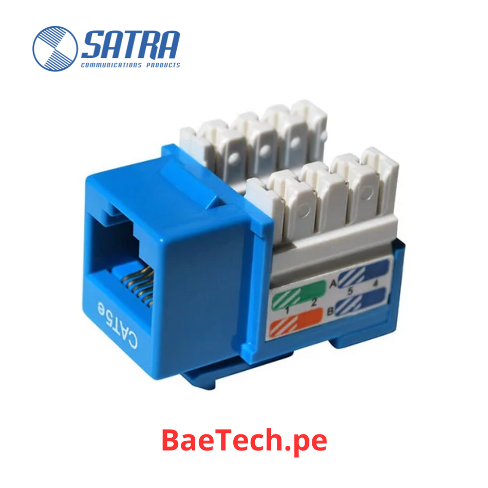 Jack rj45 Categoria 5E Modular SATRA 0101010004 Conector hembra disponible en color azul, rojo, blanco y marfil