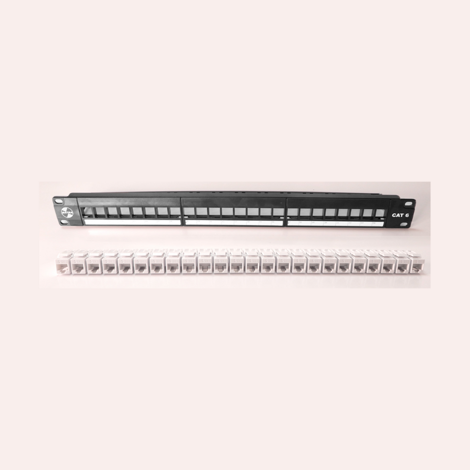 Patch panel Categoria 6 de 24 puertos SATRA 102022404 Panel de conexion modular cargado con jacks