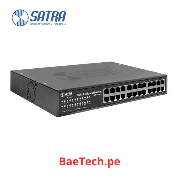 Switch de 24 puertos 10/100/1000 SATRA 1402240000. Conmutador Gigabit para montaje en rack. Carcasa de metal