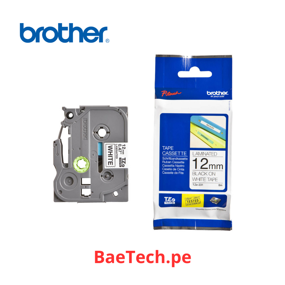 BROTHER TZE-231 - CINTA STD BLANCO 12MM (TZE-231)