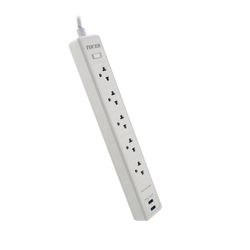 Protector tensión 1200J/1540W, 5 universales, USB/120V-240V - FSP-512USBW
