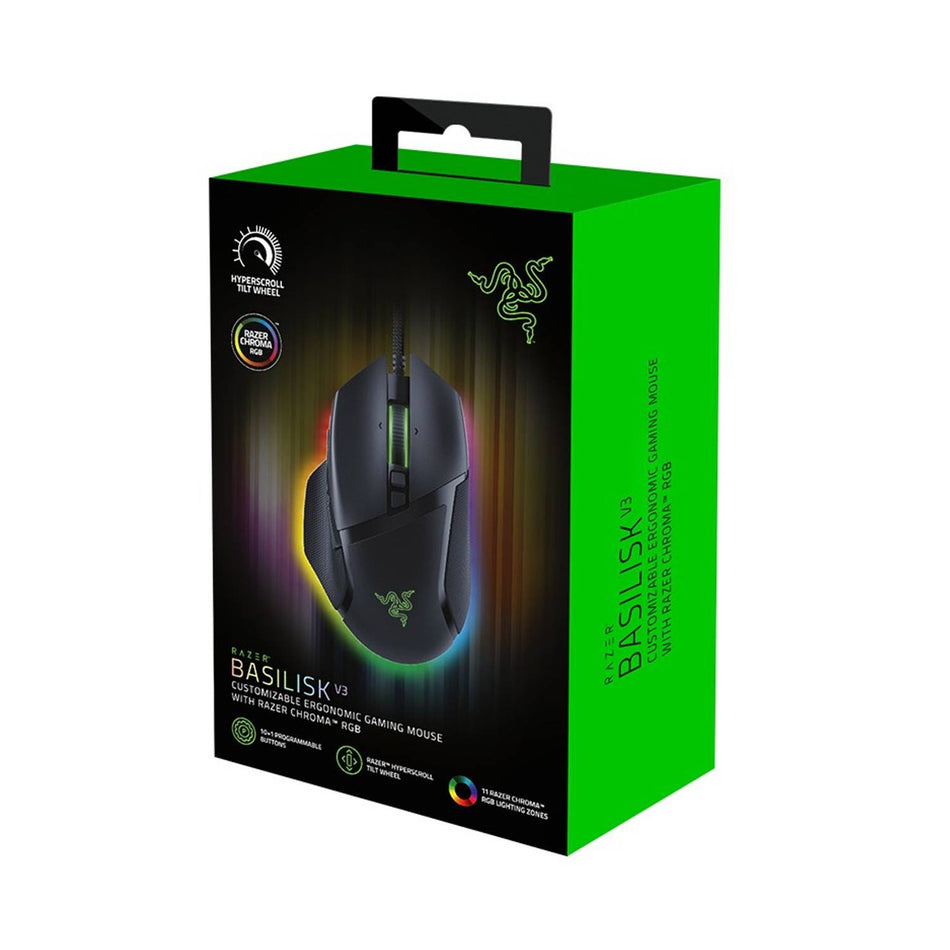 MOUSE RAZER BASILISK V3 26K DPI FOCUS+ HYPERSCROLL TILT CHROMA BLACK (RZ01-04000100-R3M1)