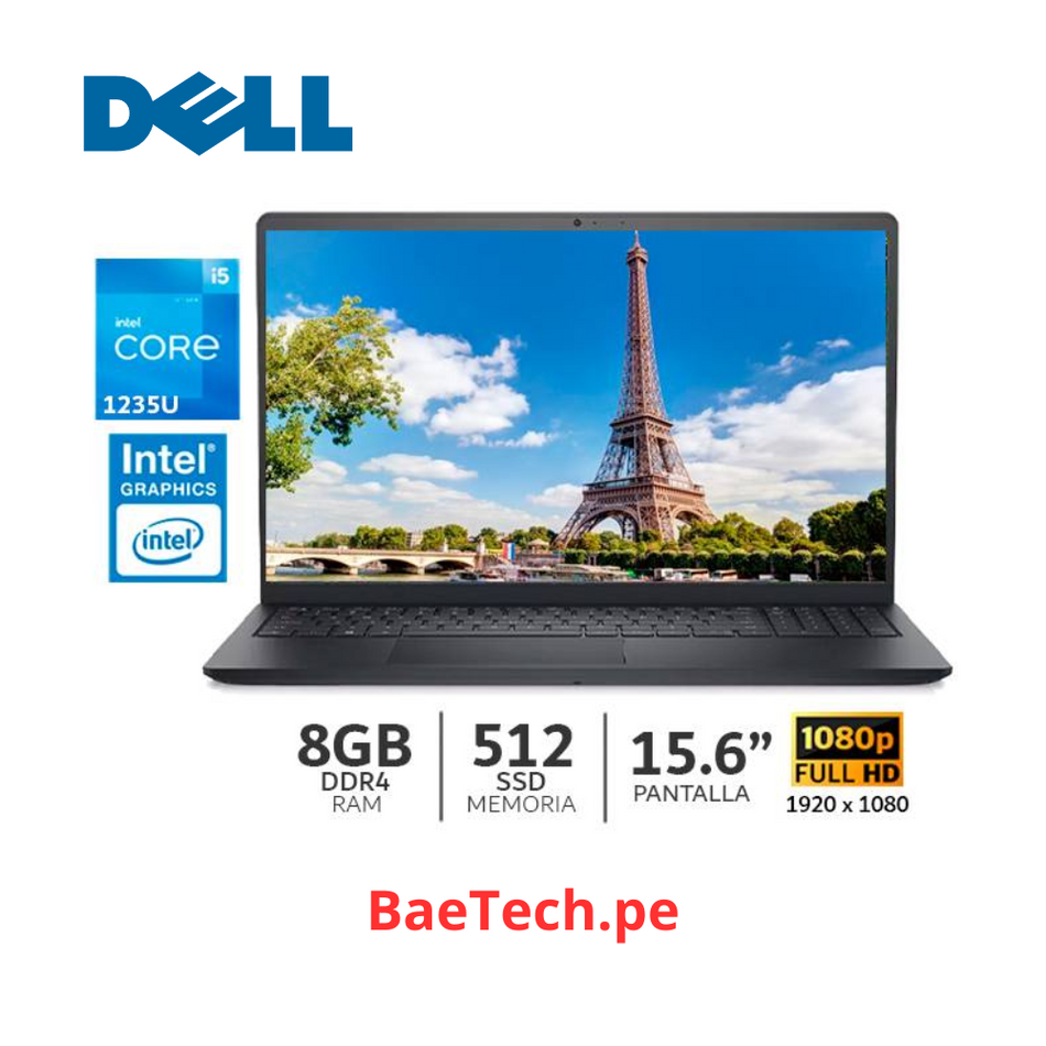 Laptop Dell Inspiron 3520, 15.6" FHD IPS, Core i5-1235U hasta 4.40GHz, 8GB DDR4