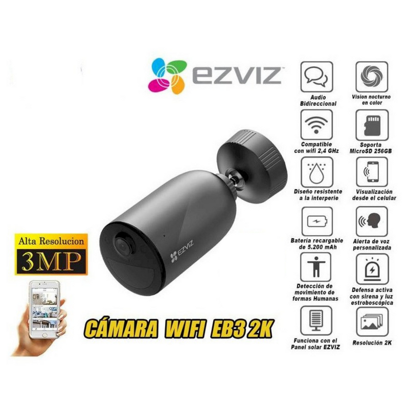 Camara de vigilancia wifi inalambrico EZVIZ EB3 IP tubo IA con bateria full hd 1080 2mp uso hogar exterior parlante y microfono incorporado vision nocturna 10m alerta luz y sirena- CS-EB3-R100-2C3WFL