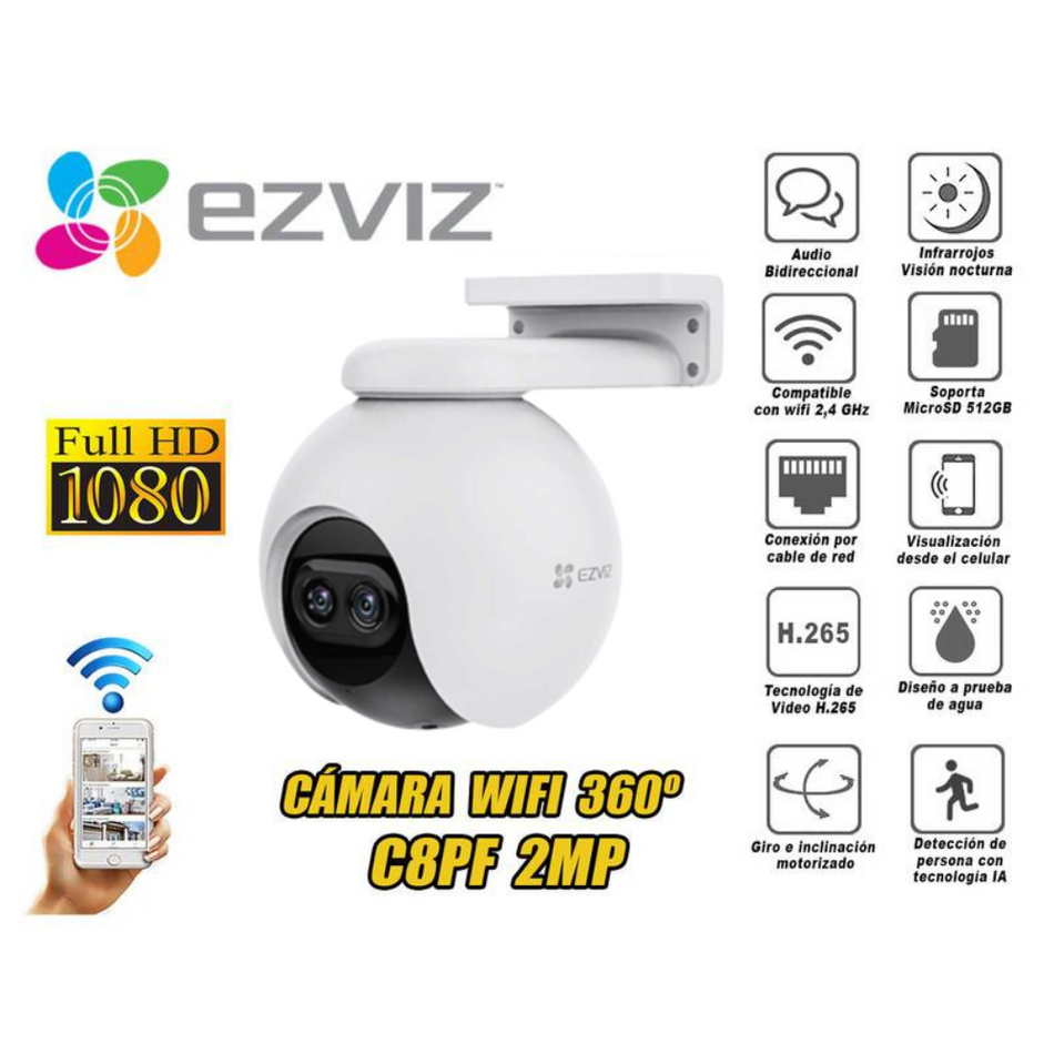 Camara de vigilancia wifi inalambrico EZVIZ C8PF IP PT IA 360 2mp 1080 full hd uso hogar exterior parlante y microfono incorporado doble lente vision nocturna 30m - CS-C8PF-A0-6E22WFR