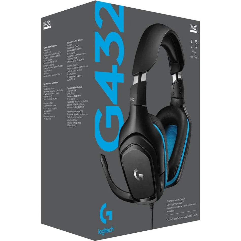 LOGITECH G432 AUDIFONO CON MICROFONO 7.1 USB NEGRO 981-000769