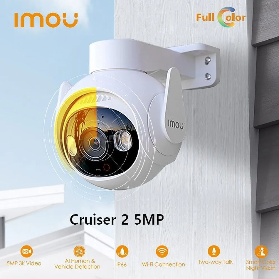 Cámara de Seguridad IMOU IPC-GS7E-5M0WE, CRUISER 2 WIFI 2K 5MP PT 360º Audio bidireccional Detección humano y vehículo Fullcolor