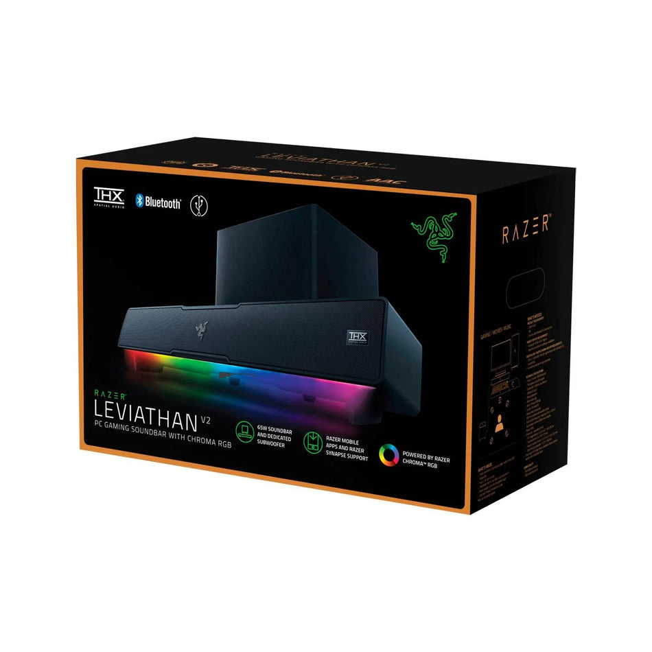 PARLANTE RAZER LEVIATHAN V2 BARRA DE SONIDO BT 60W CHROMA (RZ05-03920100-R3U1) THX NEGRO