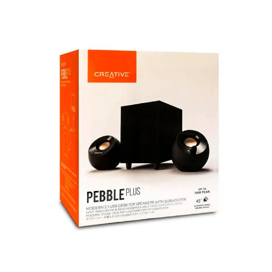 PARLANTE CREATIVE PEBBLE PLUS 2.1 8W/16W 3.5MM USB-POWER BLACK (51MF0480AA000)