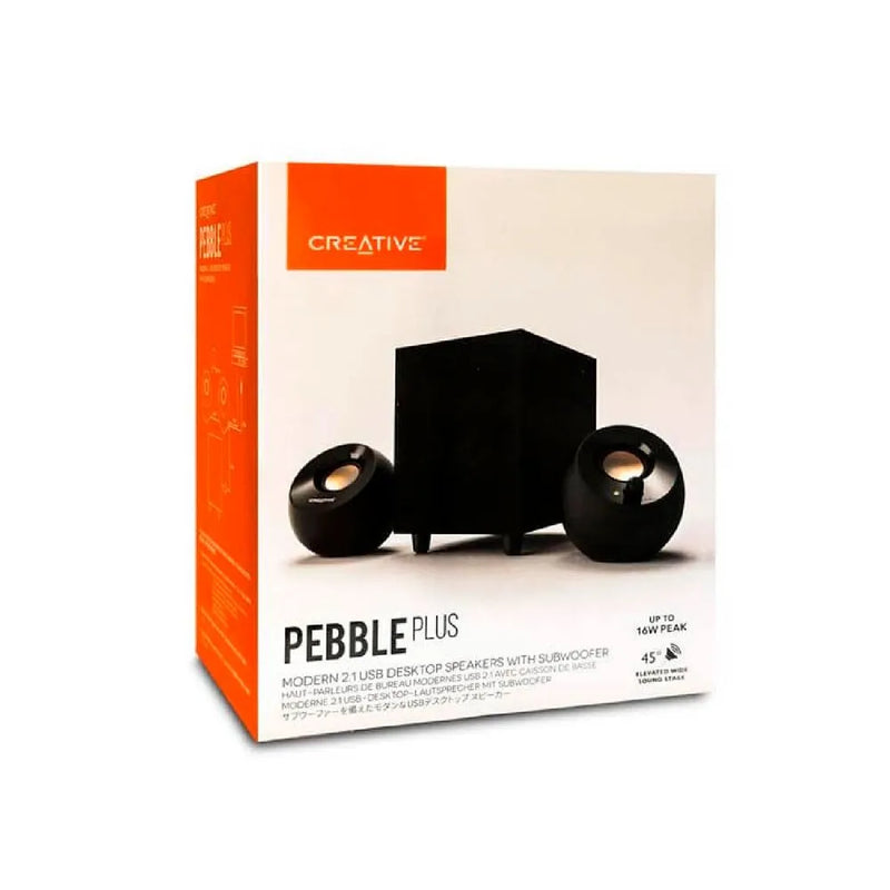 PARLANTE CREATIVE PEBBLE PLUS 2.1 8W/16W 3.5MM USB-POWER BLACK (51MF0480AA000)