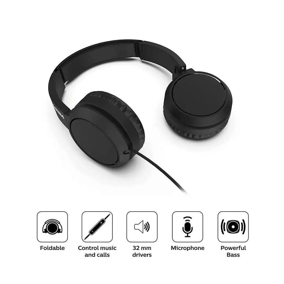 AUDIFONO C/MICROF. PHILIPS TAH4105BK 3.5MM EXTRA BASS PLEGABLE NEGRO