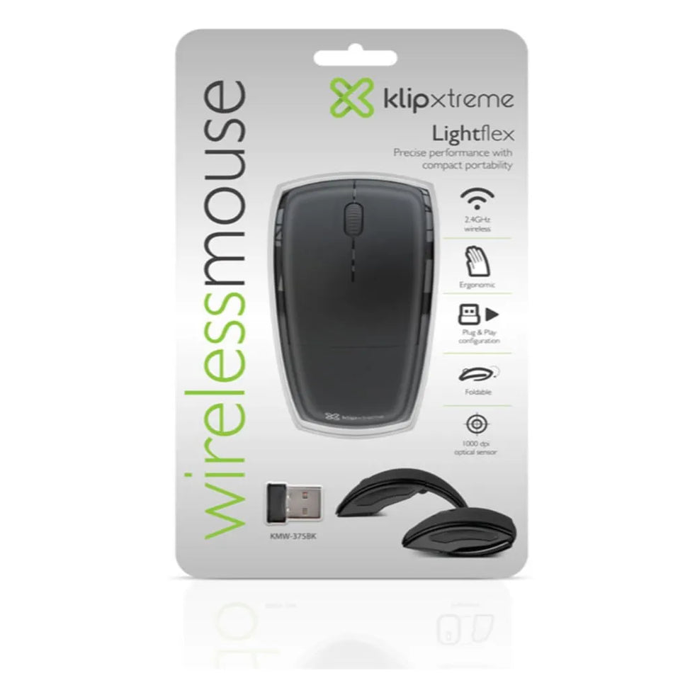 Mouse Klip Xtreme Lightflex Plegable Inalámbrico Ergonómico 2.4 GHz 3 botones - KMW-375GR