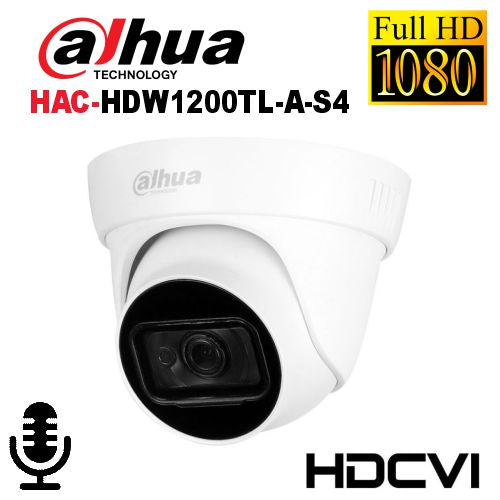 Camara de vigilancia 2MP DAHUA HAC-HDW1200TL-A-S4 domo HDCVI FULL HD 2.8mm microfono incorporado IR 30mts