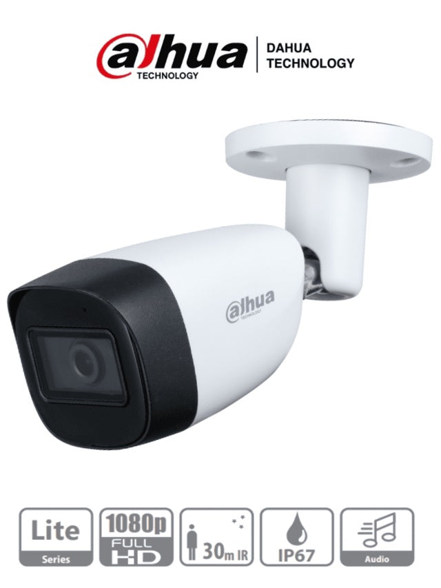 DAHUA DH-HAC-HFW1200CMN-A Camara de vigilancia HDCVI Tubo Full Hd. Camara bullet 2MP 1080P. Lente 2.8mm. IP67. Vision nocturna IR 30m. Microfono incorporado. Carcasa metal