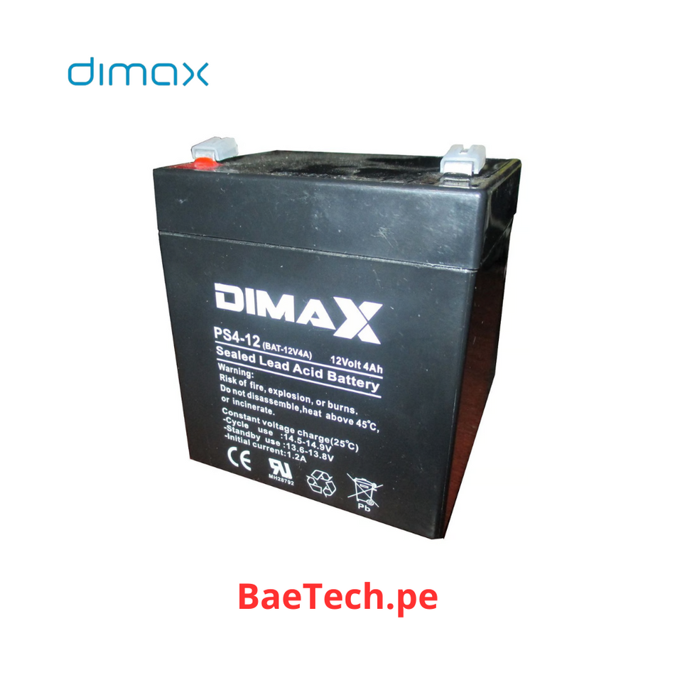 DIMAX BAT-12V4A - BATERIA SECA RECARGABLE 12 VOLTIOS 4.2 AMPERIOS, IDEAL PARA PANELES DE ALARMAS Y CERCOS ELECTRICOS