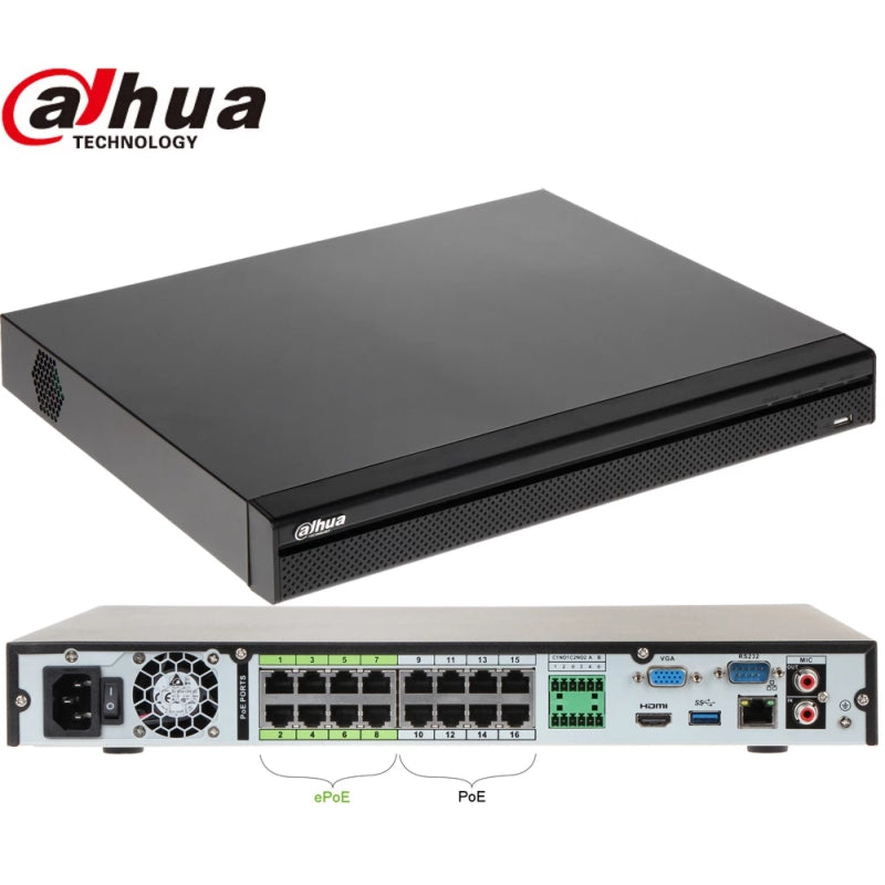 DAHUA NVR5216-16P-4KS2E – NVR/16CH POE/ HASTA 12MP/2HDD-10TB