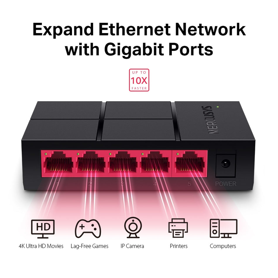 MERCUSYS MS105G - SWITCH DE ESCRITORIO DE 5 PUERTOS 10/100 / 1 000 MBPS