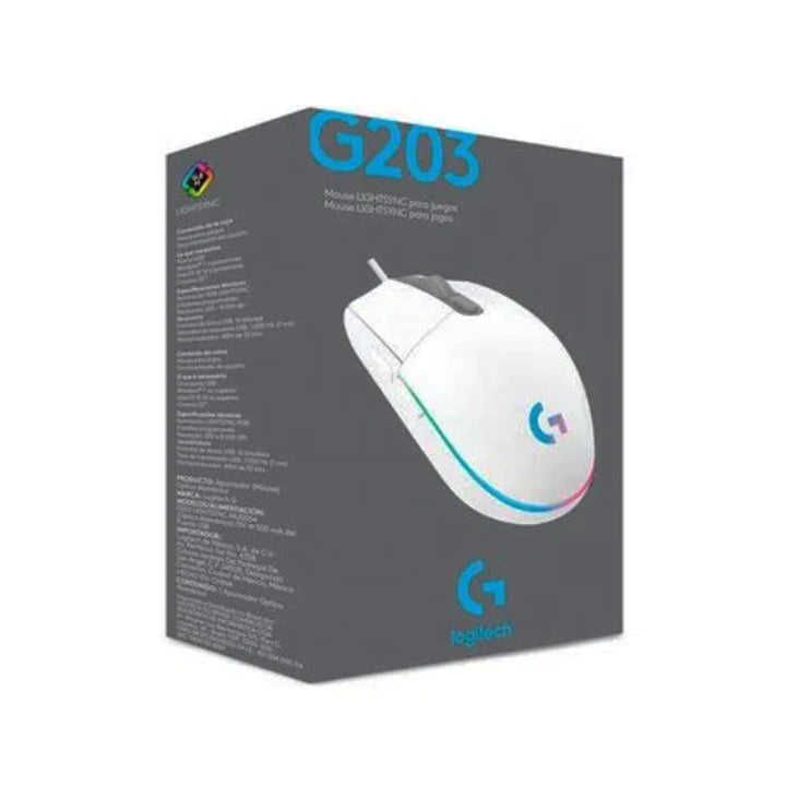 MOUSE ÓPTICO LOGITECH G203 LIGHTSYNC 8000 DPI RGB BLANCO (910-005791)