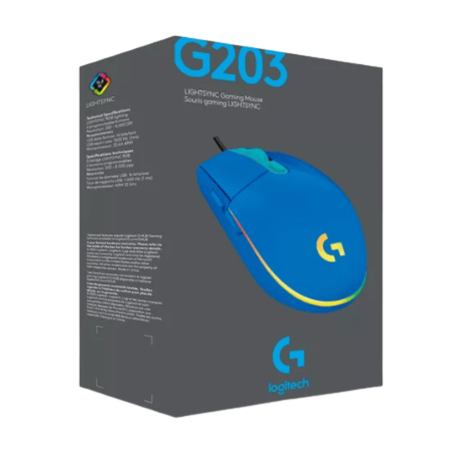 MOUSE ÓPTICO LOGITECH G203 LIGHTSYNC 8000 DPI RGB AZUL (910-005792)