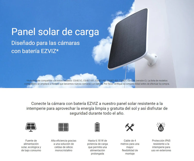 Panel solar de carga EZVIZ CS-CMT-SOLAR diseñado para camaras con bateria de EZVIZ BC1C 6V