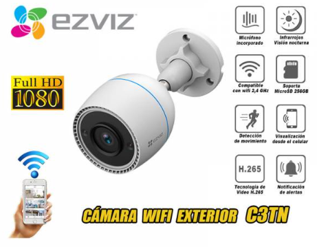 Camara de vigilancia wifi inalambrico EZVIZ C3TN IP full hd 2mp 1080 tubo vision nocturna 30m parlante incorporado uso hogar exterior - CS-C3TN-A0-1H2WF