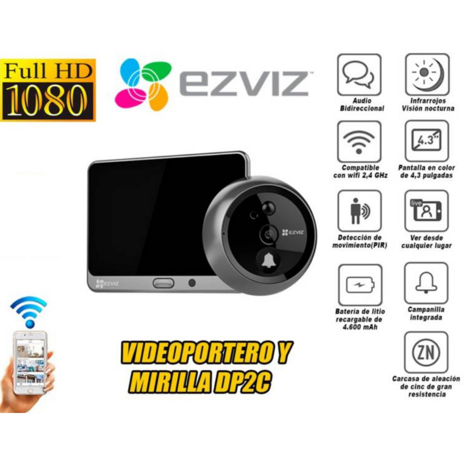 Timbre inteligente smart Wifi inalambrico EZVIZ DP2C video portero full hd 2mp 1080 - CS-DP2C-E0-6E2WPFBS