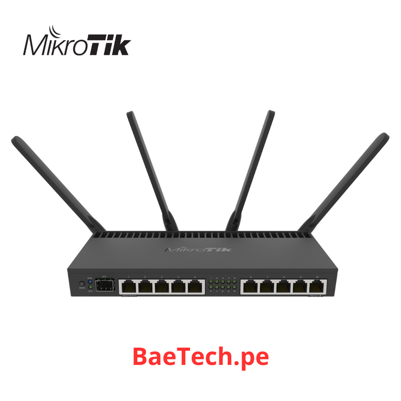 MIKROTIK RB4011iGS+5HacQ2HnD-IN - ROUTER CON WI-FI 4X4 MU-MIMO, HASTA 2 WATTS DE POTENCIA, ANTENAS DE 3 DBI, 10 PUERTOS GIGABIT, 1 PUERTO SFP+