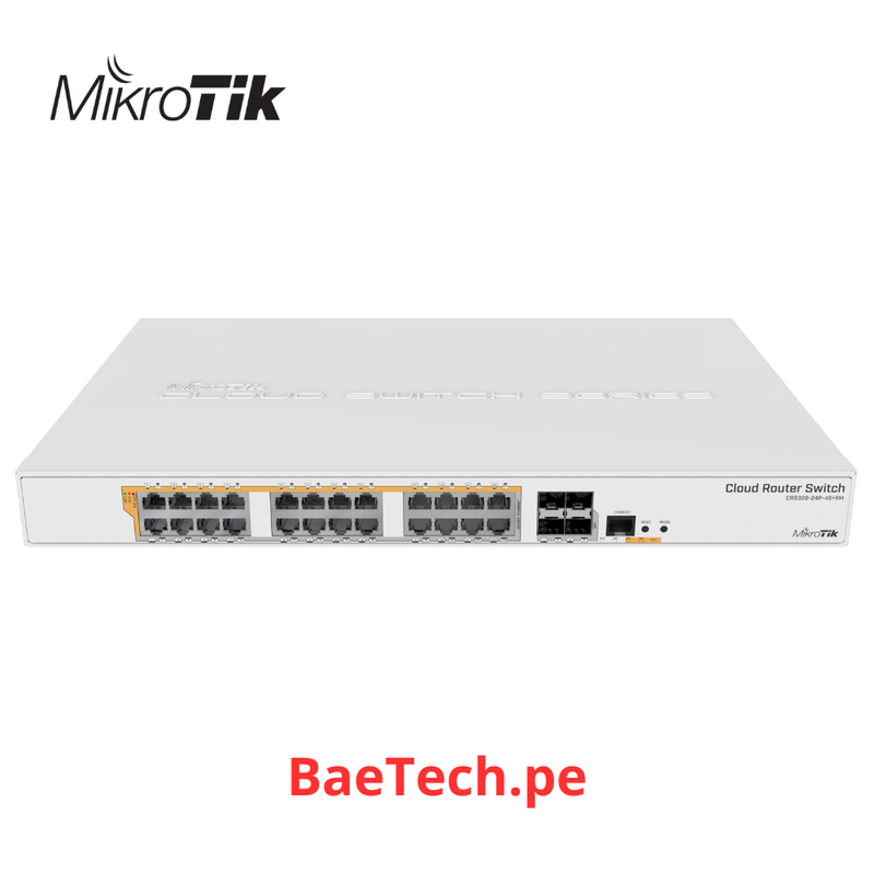 MIKROTIK CRS328-24P-4S+RM - CLOUD ROUTER SWITCH ADMINISTRABLE L3, 24 PUERTOS GIGABIT C/POE PASIVO Y 802.3AF/AT.